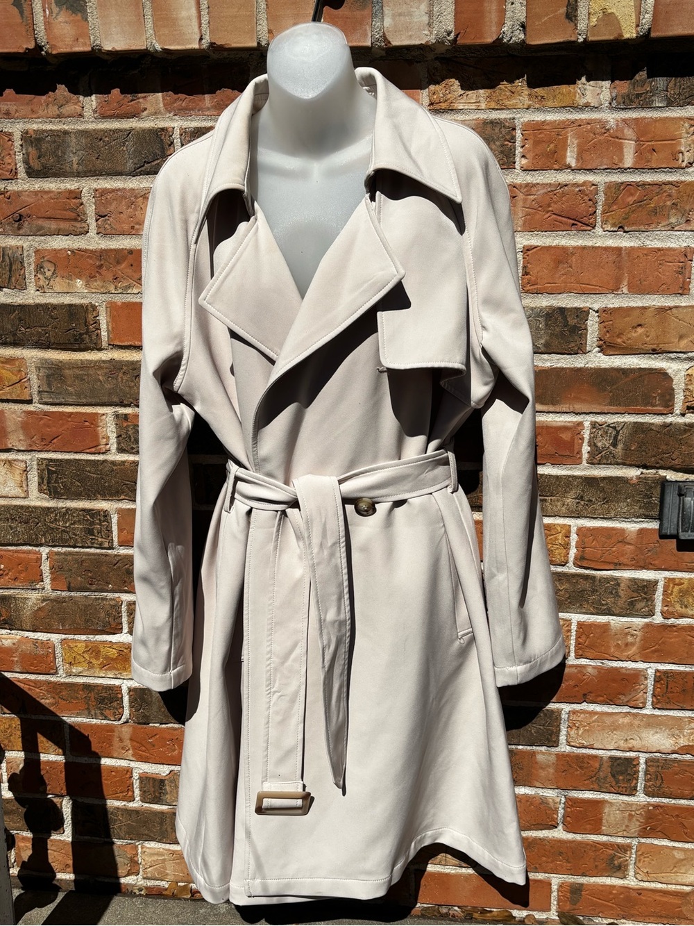 Marc New York Trench Coat Light Latte Double Breasted, Belted Size XL